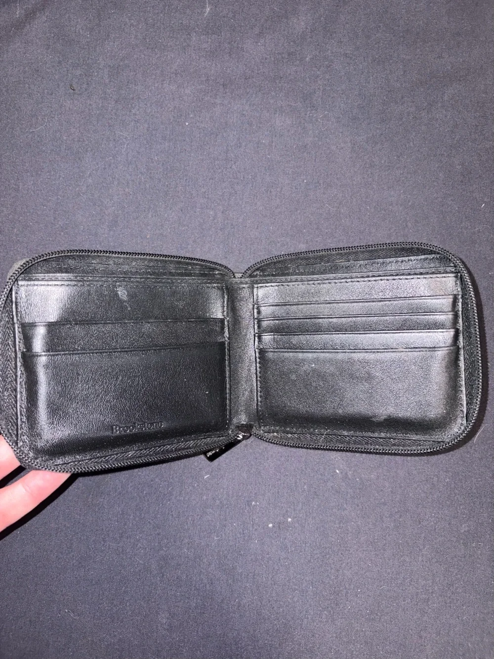 Brookstone Black Zip-Around Compact Leather Wallet